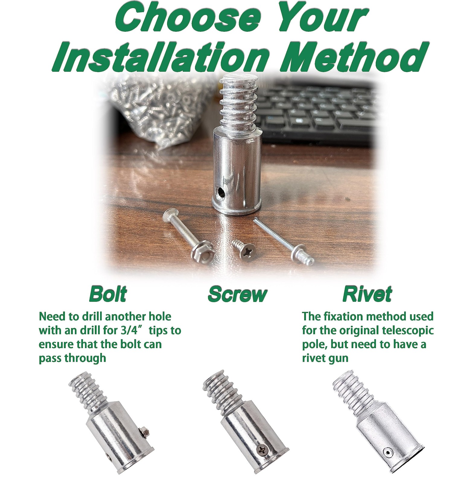 EESC2Y Threaded Tips Replacement for Extension Poles 1 in & 3/4 in, Sliver