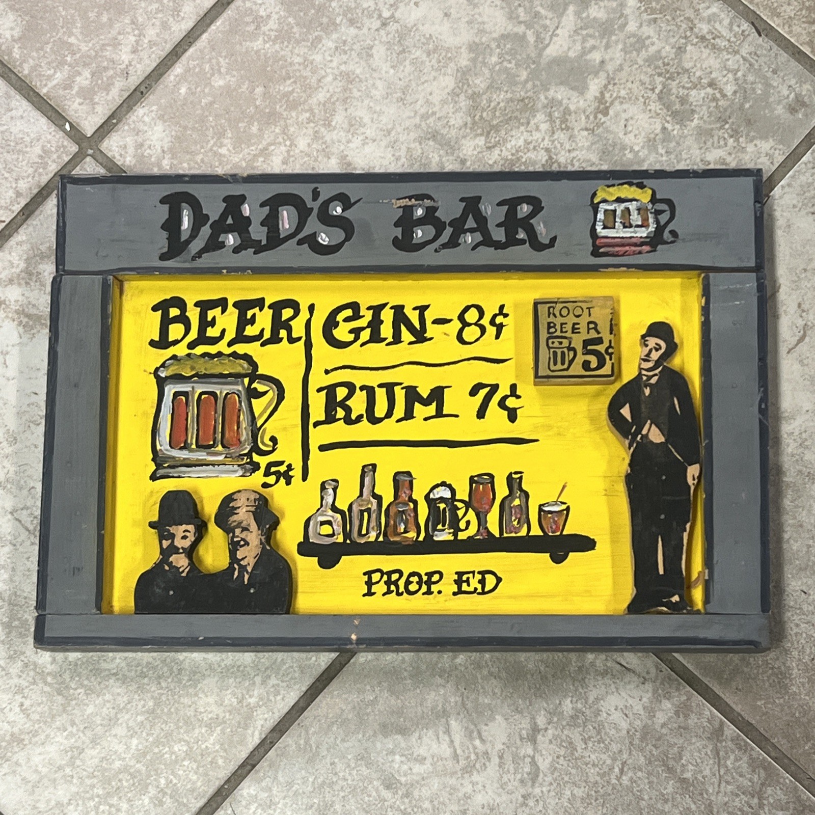 VTG Folk art RARE HARRY GLAUBACH Laurel And Hardy 1995 Dad’s Bar Beer Sign