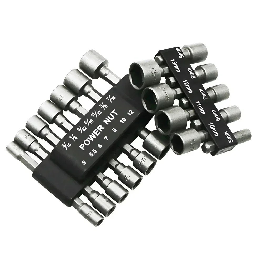 14 PCS Power Nut Driver Bit Set Quick Change MM & SAE Impact 1/4" Hex Shank USA