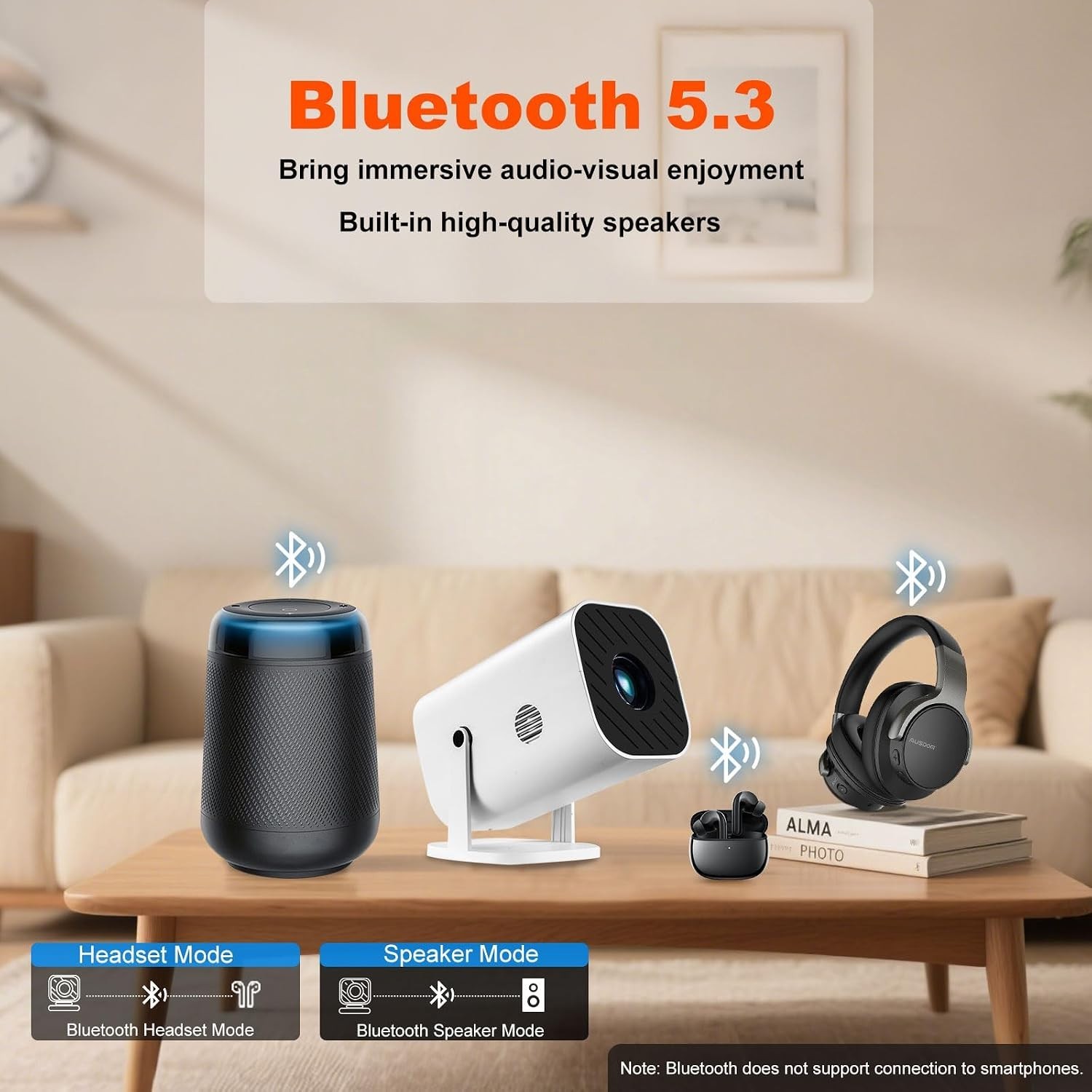 Mini Projector with Wifi and Bluetooth, Built-in Apps,Movie Projector | Elect...