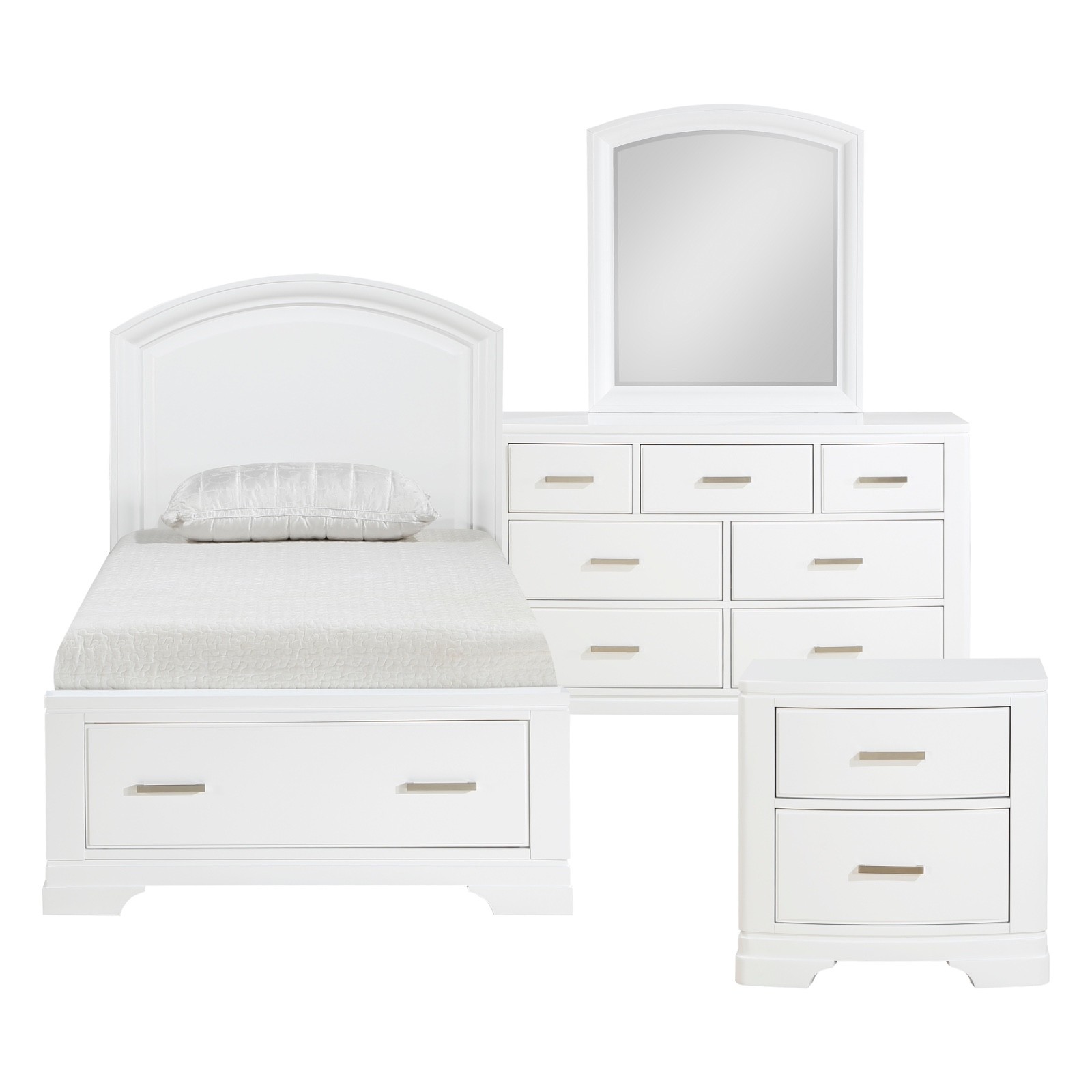 4 PC WHITE QUEEN FOOTBOARD STORAGE BED NS DRESSER MIRROR BEDROOM FURNITURE SET