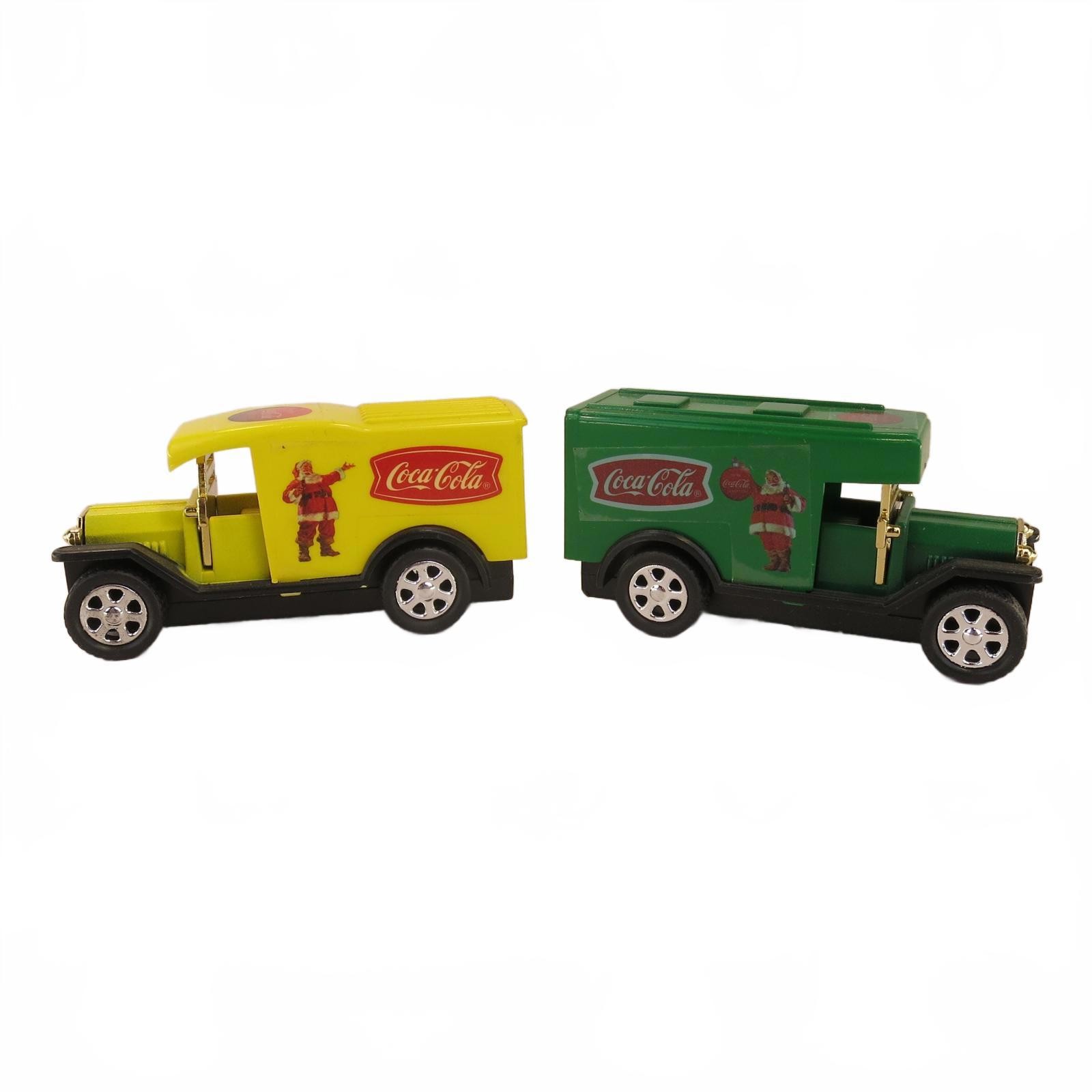 Vintage Miniature Yellow & Green Santa Coke Delivery Trucks