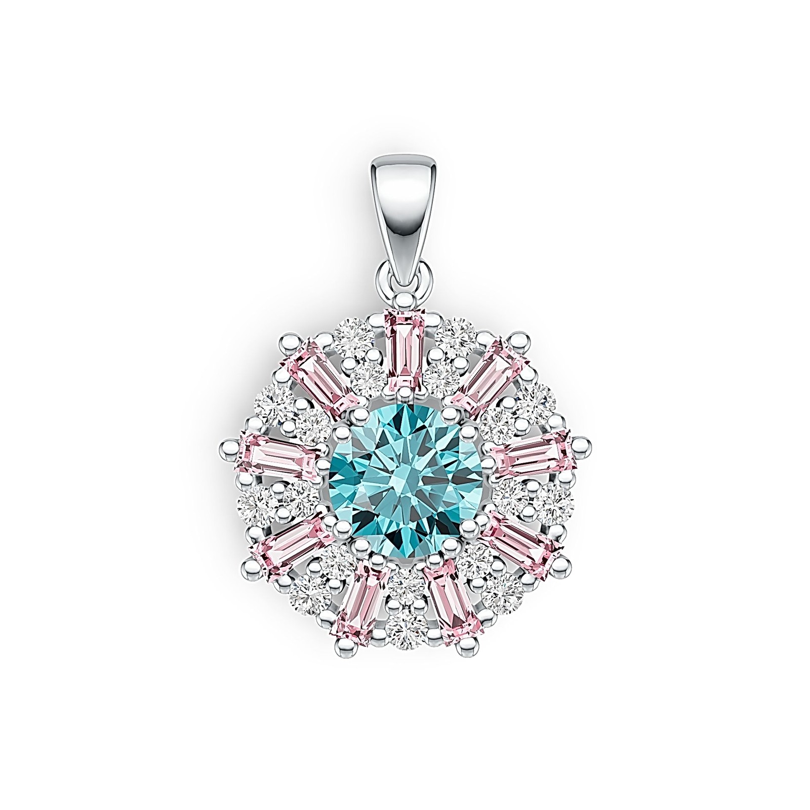 Sterling Silver Semi Mount Pendant Setting Round RD 7x7mm with White Topaz