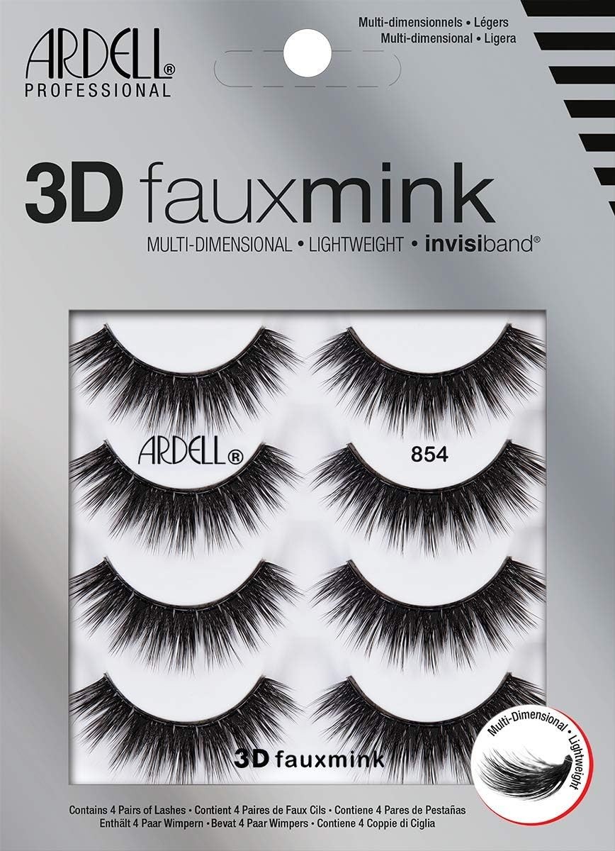 Ardell 3D Faux Mink Lashes 854, Black False Eyelashes, 4 Pairs