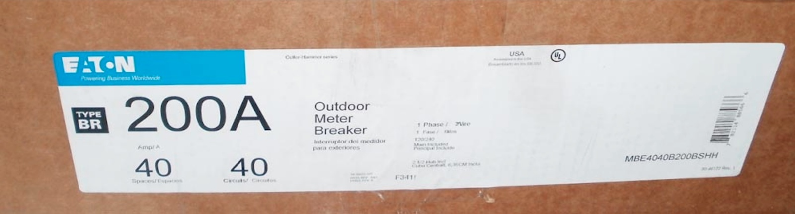Eaton 200A Type BR Outdoor Meter Breaker MBE4040B200BSHH New