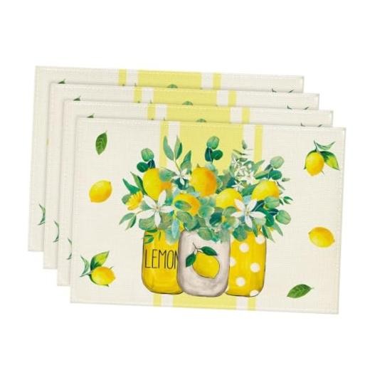 Yellow Stripes Vase Lemon Summer Placemats Set of 4, 12x18 Inch Seasonal