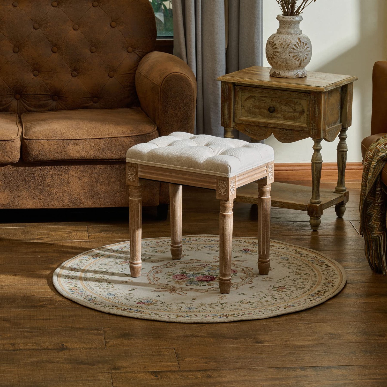 Ottoman Stool, Length: 15.7 inch, Width: 11.8 inch, Height: 18.5inch, Beige, ...