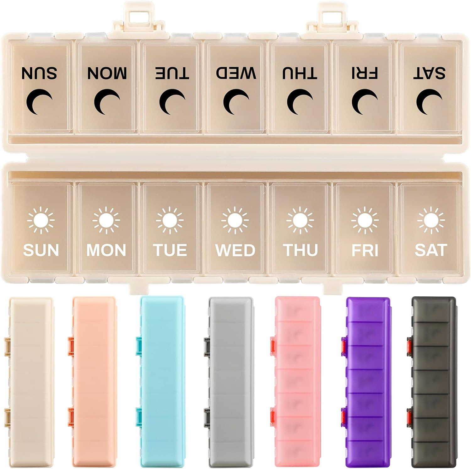 Foldable Pill Organizer Weekly 2 Times a Day, 7 Day Portable AM PM Travel Pill C