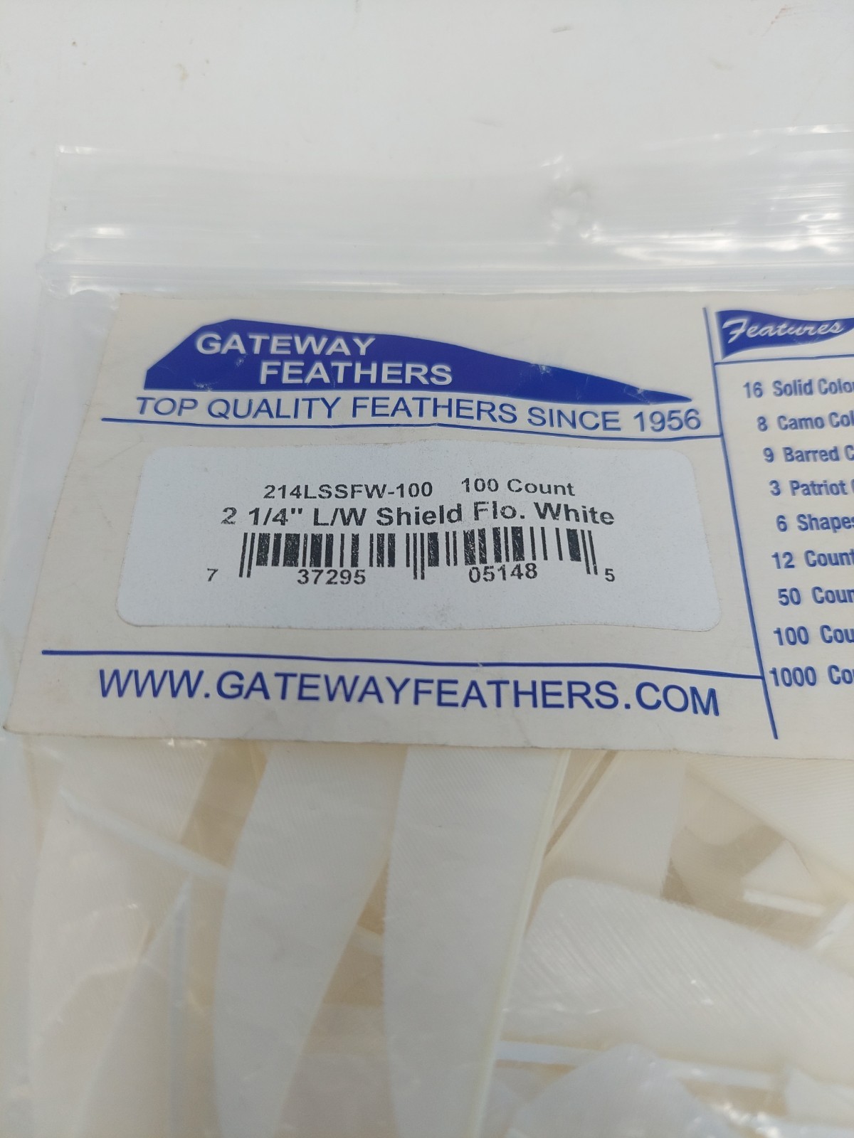 100 Pack Gateway Feathers 2.25" Left Wing: Shield Fluorescent White 214LSSFW-100