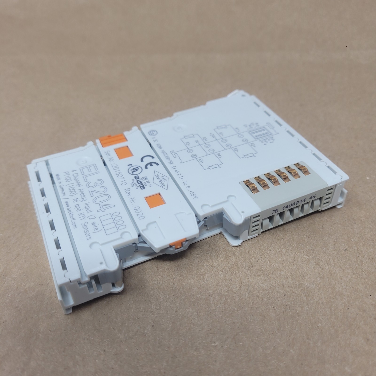 BeckHoff EL3204 EtherCAT Terminal, 4 Channel Analog Input - USED