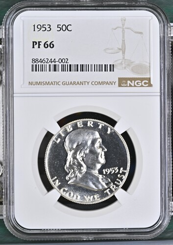 1953 PROOF FRANKLIN HALF DOLLAR 50C NGC PF 66