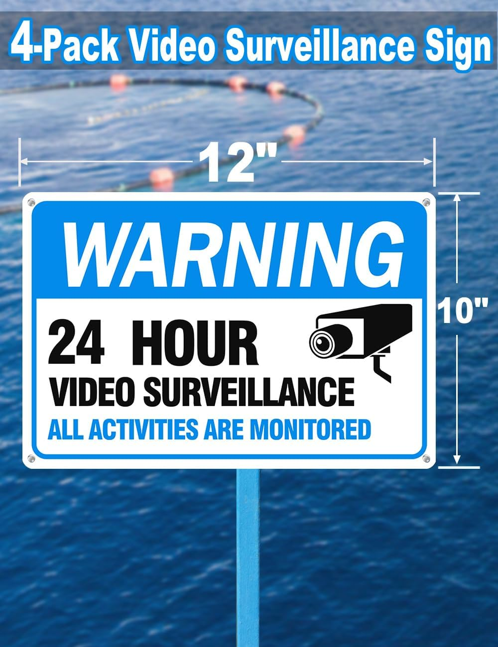 Video Surveillance Sign 4-Pack 12 x10 Security Camera Sign Reflective and W...