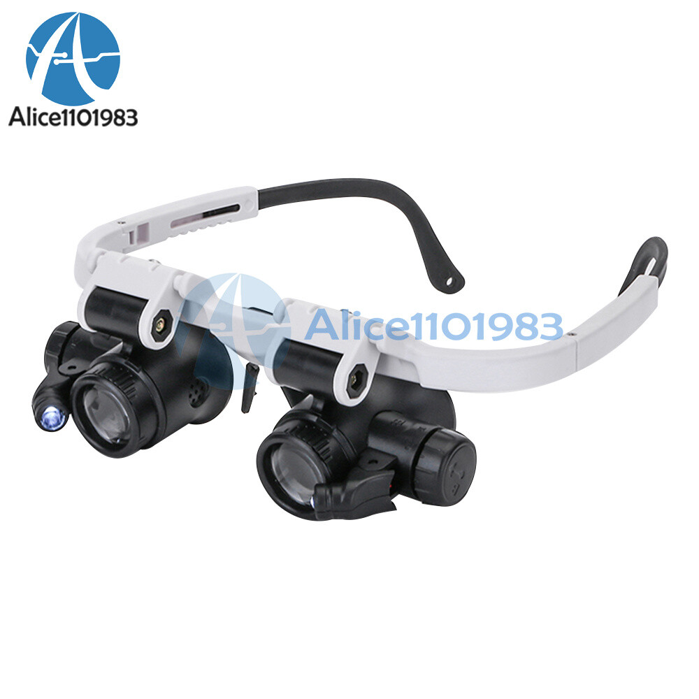 Double Eye Jewelry Watch Repair Magnifier Loupe Glasses 8X 15X 23X w/ LED Light