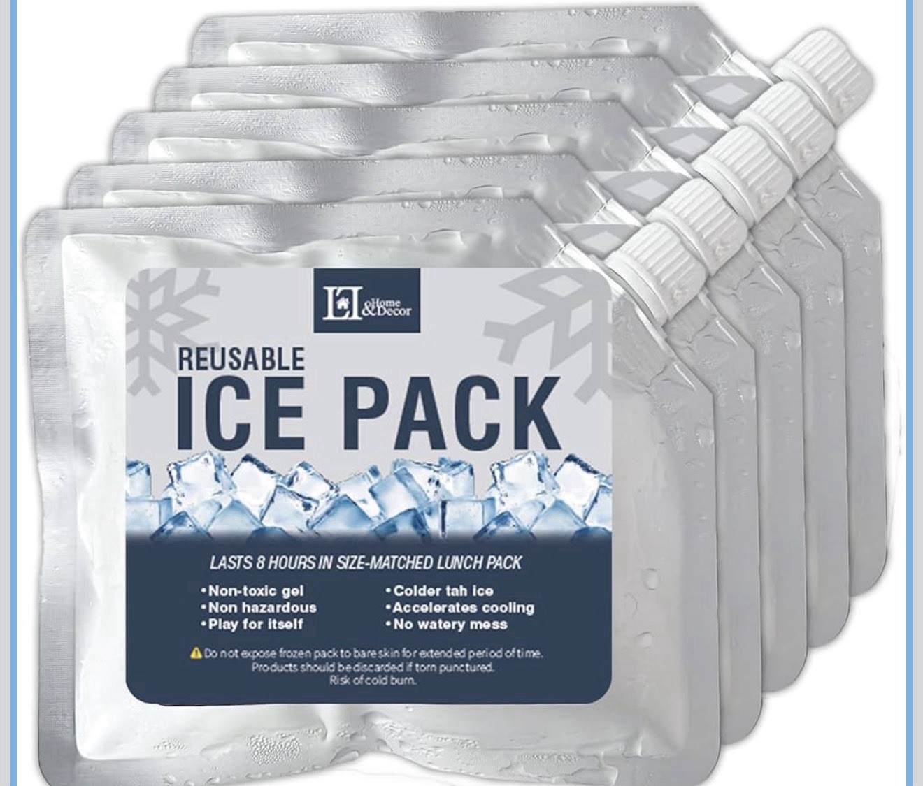 Reusable Ice Packs for Coolers – 5 Pack – Long Lasting Freezer Packs / Fast Ship