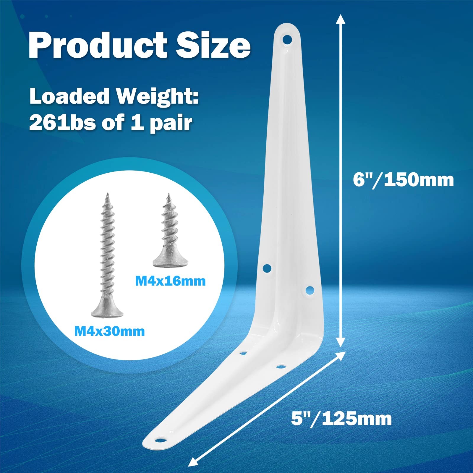 12pcs 6 Inch Shelf Brackets, White L Bracket