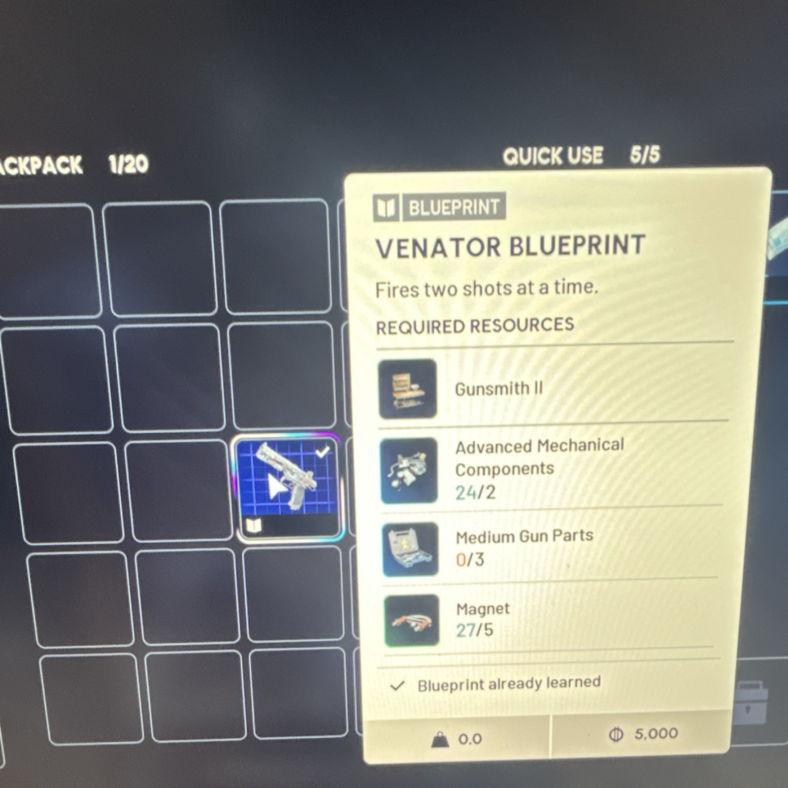 Venator Blueprint Strategy Guide with Crafting Requirements & Resources