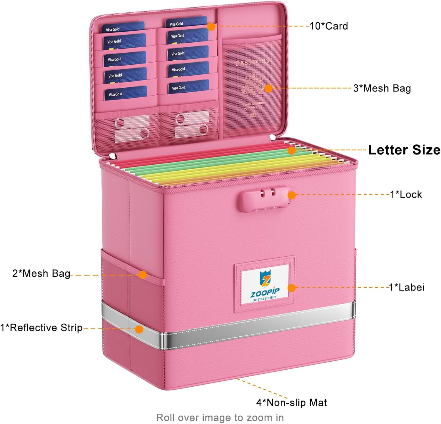 Fireproof File Box with Lock Document Box Storage Organizer(12.2"*6"*10.2 Pink)