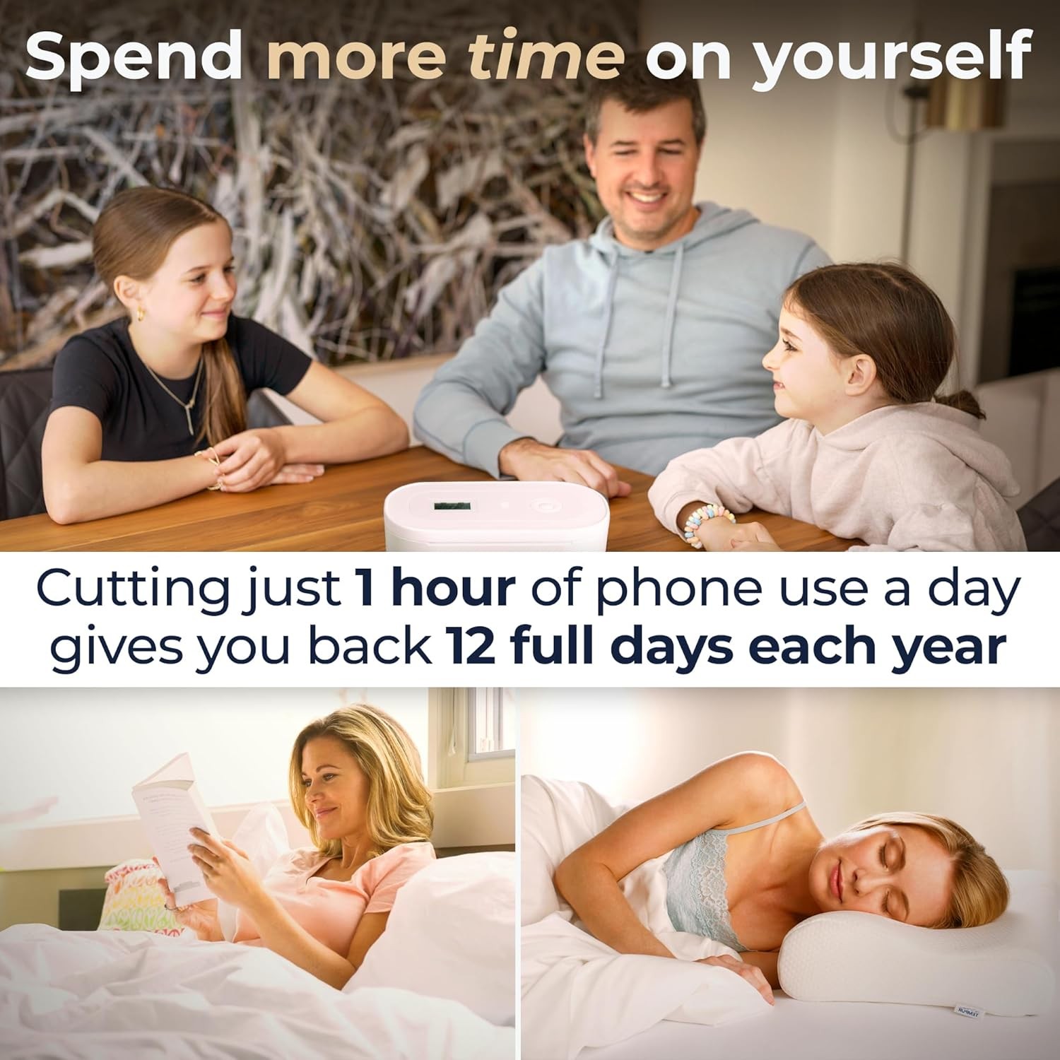 Mindsight Timed Lock Box | Unplug from Phones, Video Standard, Cloud White