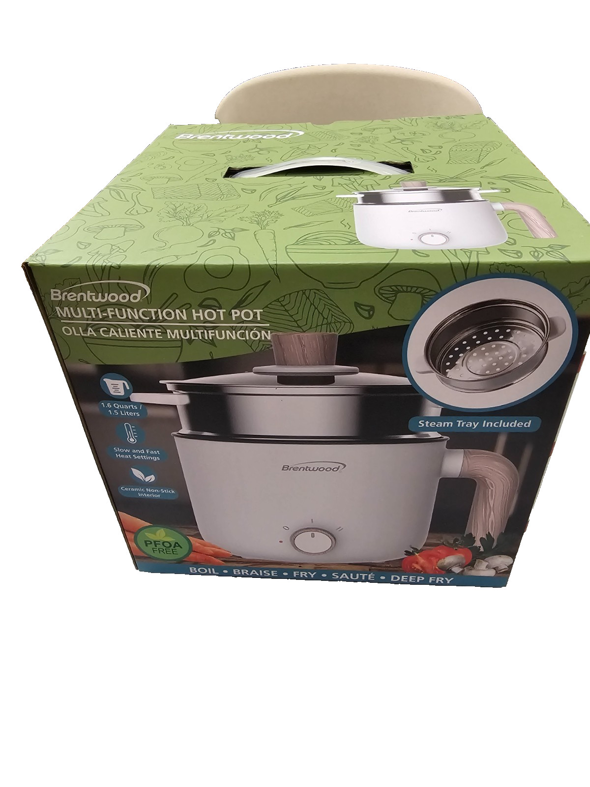 Brentwood 1.6 Qt Electric Hot Pot Cooker Nonstick Stainless Steamer In White New