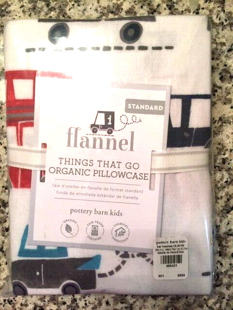 Pottery Barn Kids Organic Flannel THINGS THAT GO Standard Pillowcase NEW