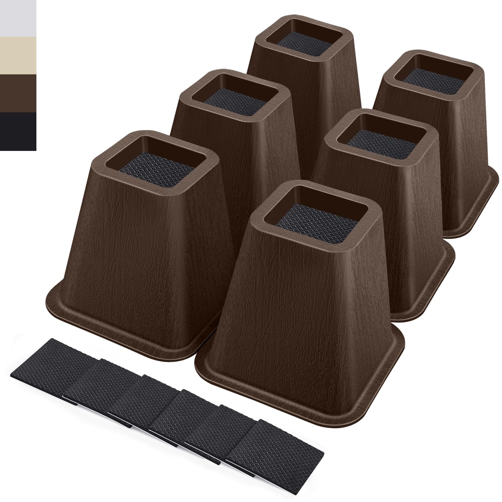 Brown Wood Bed Risers 6 PCS 6 Inch Heavy Duty 2200 LBs Furniture Sofa Lift