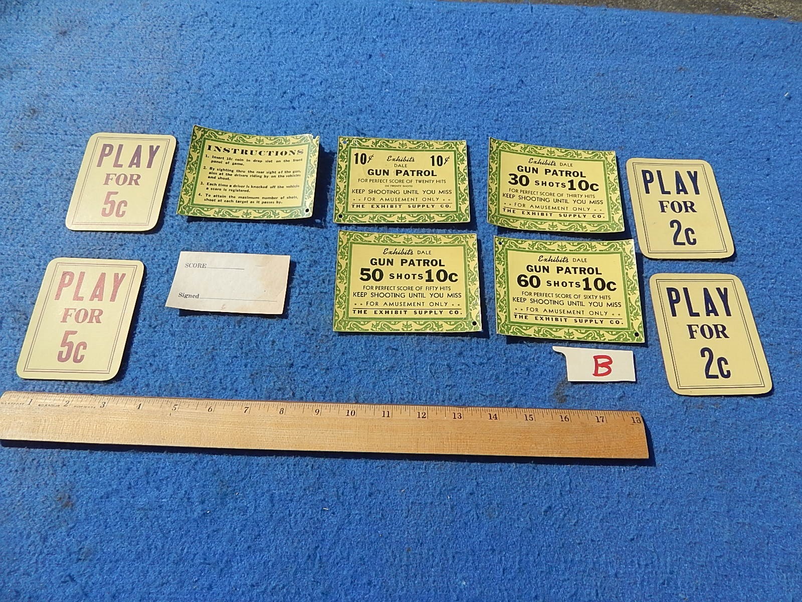 1951 Exhibit Supply DALE GUN PATROL Instruction & Award Cards - dime play (B)