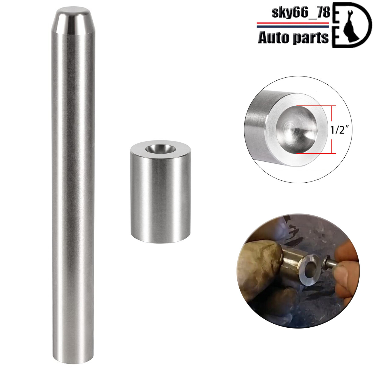 Blacksmith Rivet Doming Punch Bucking Tool Set 1/4" Shaft 1/2" Head 5/16" Dome