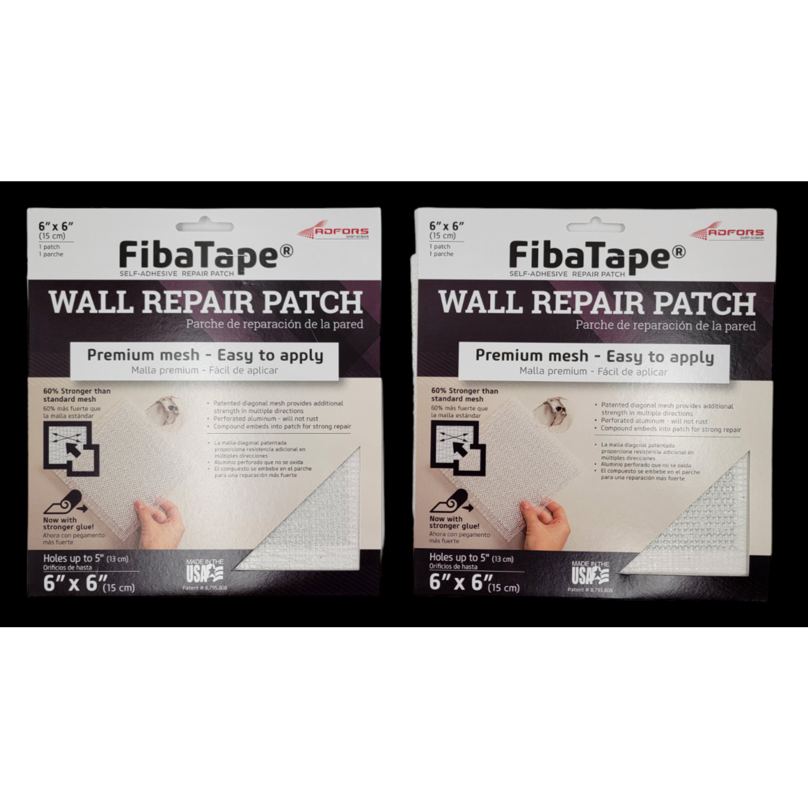 Lot of 2 Saint-Gob ADFOR FibaTape Self-Adhesive 6-in x 6-in Drywall Repair Patch