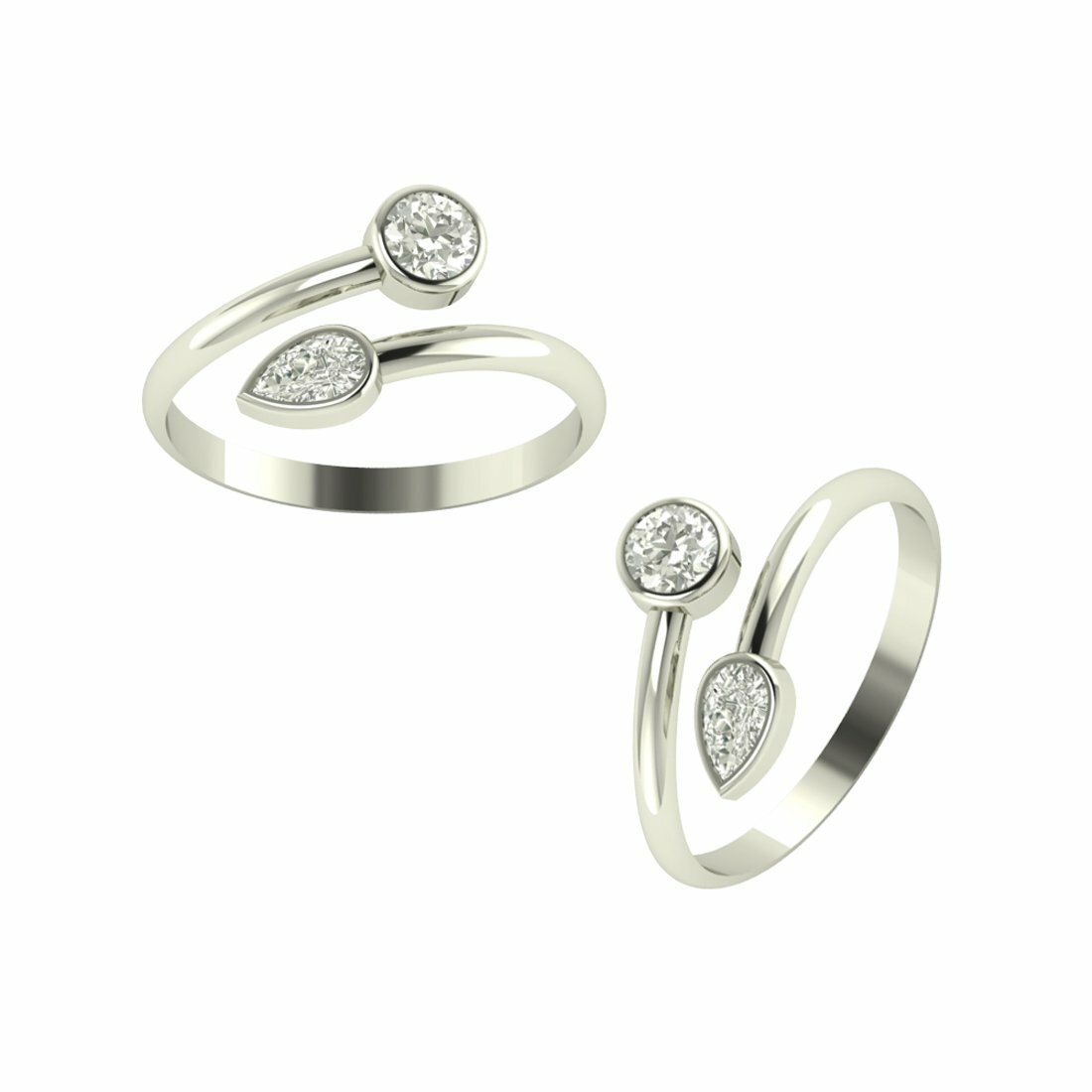 92.5-925 Sterling Silver Toe Ring Cubic Zirconia Gemstone Ring Finger Leg 1 Pair