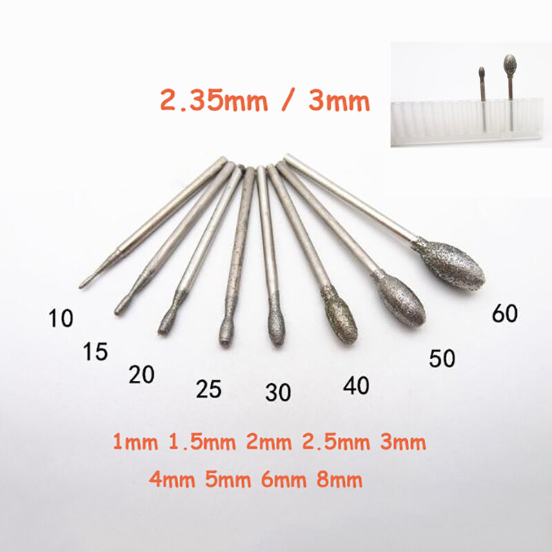 1-8mm Diamond Grinding Burr Point Engraving Bit for Dremel Rotary 2.35/3mm Shank