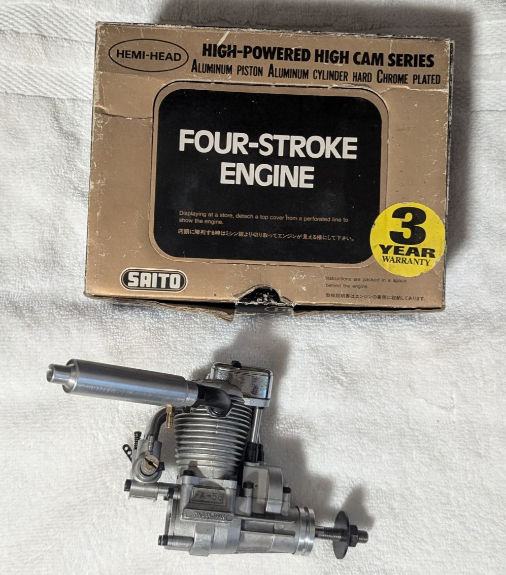 Saito FA-56 4-Stroke Engine, High Power High Cam Series, Hemi Head, Clean