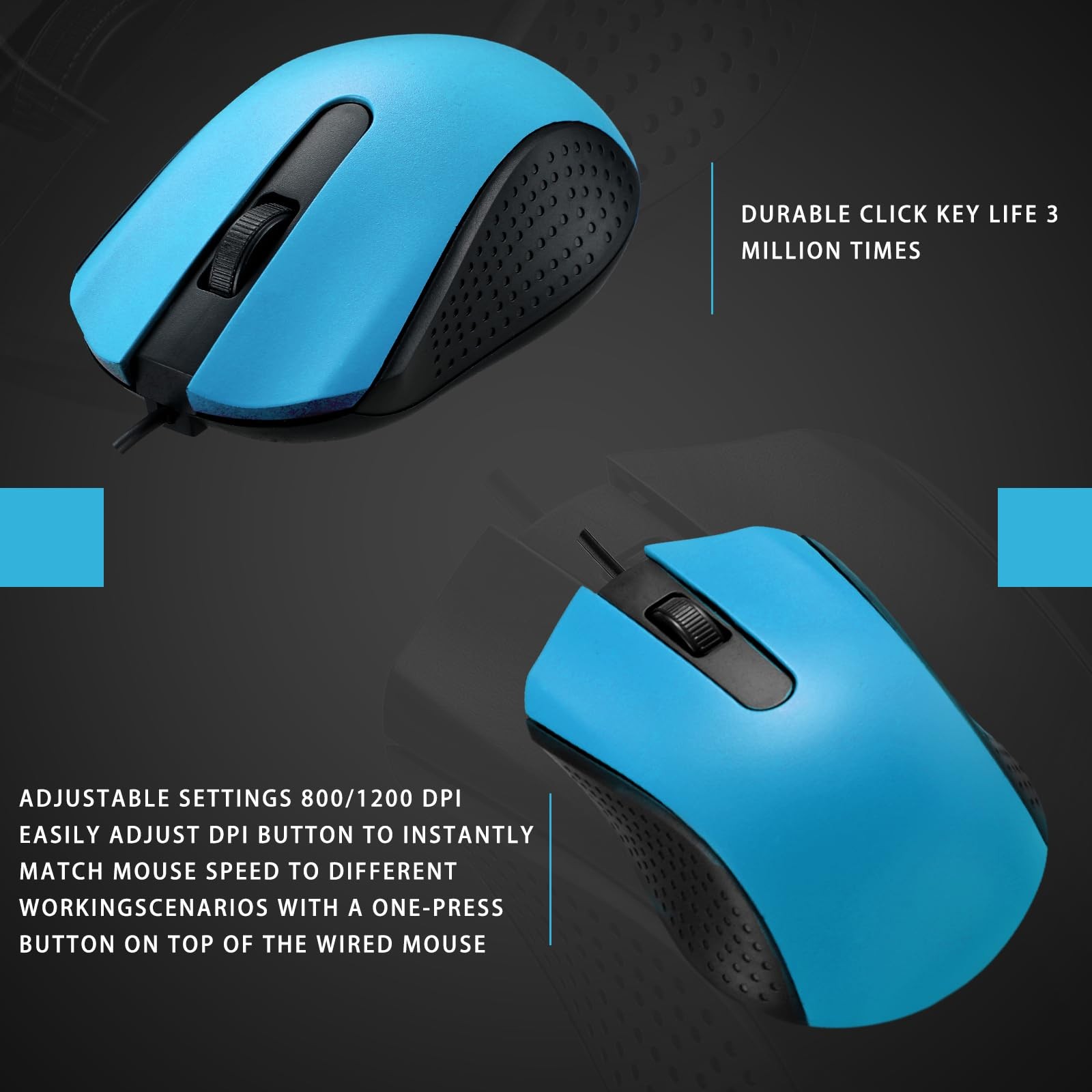12 PCS Light Blue Wired Computer Mouse Bulk Cord USB Ergonomic Mice For PC