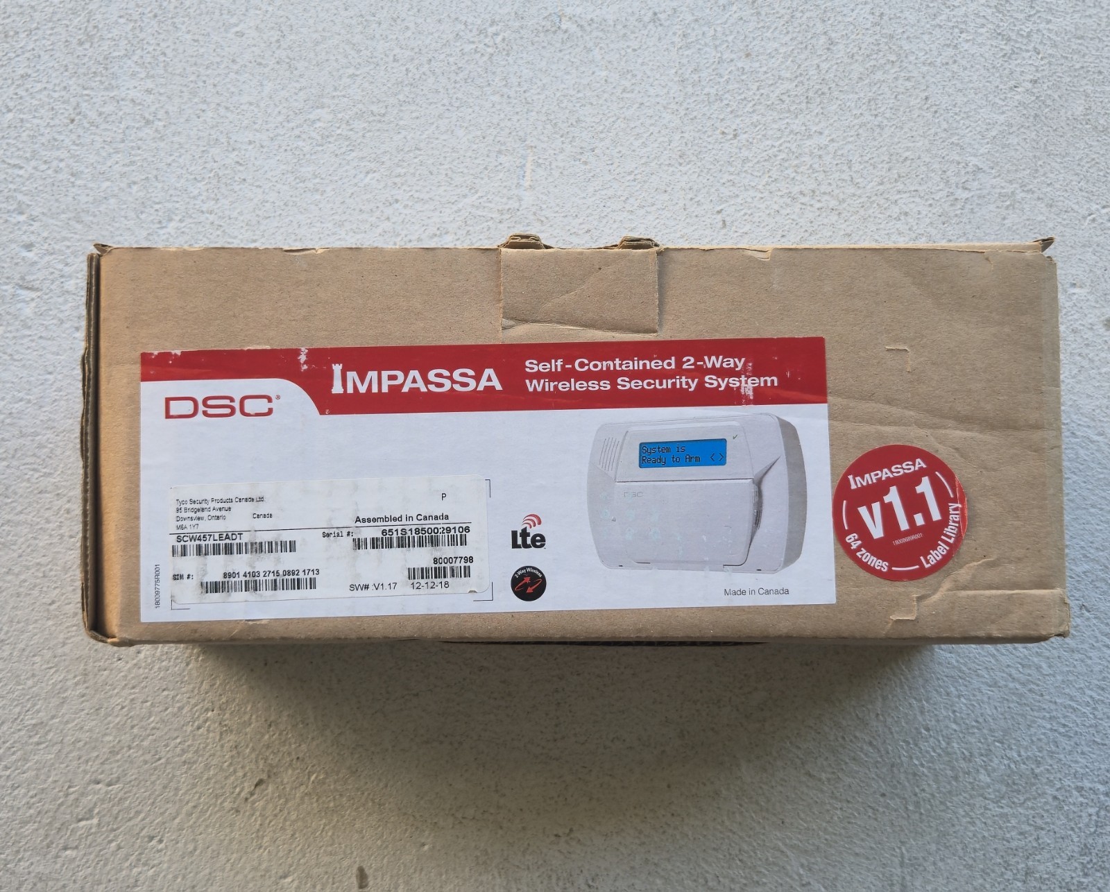DSC Impassa Model  SCW457LEADT, Alarm System Control Panel, New Open Box.