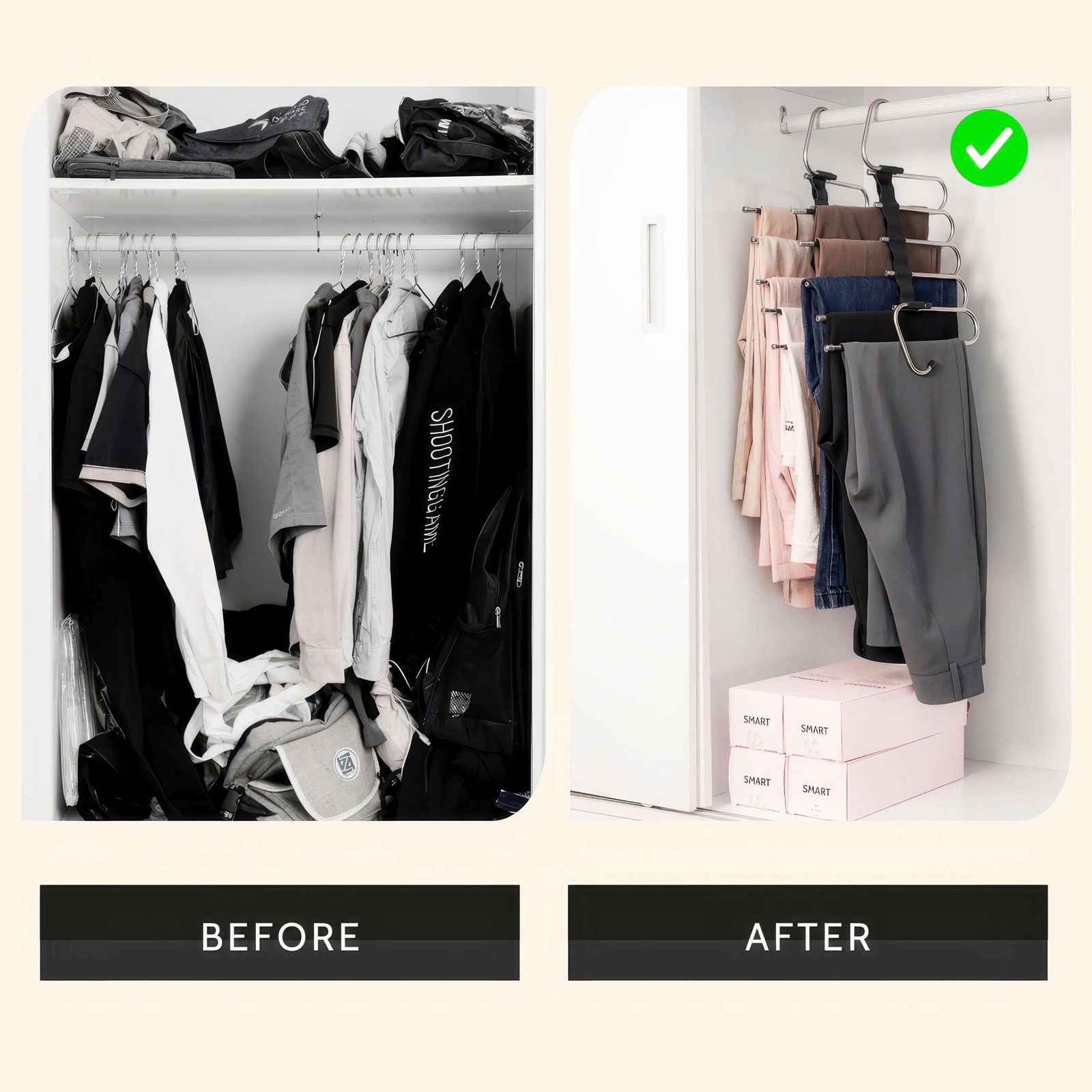 2 Pack Pants Hangers Space Saving- Multi Pants Hanger Save 80% Space - 5 in 1...