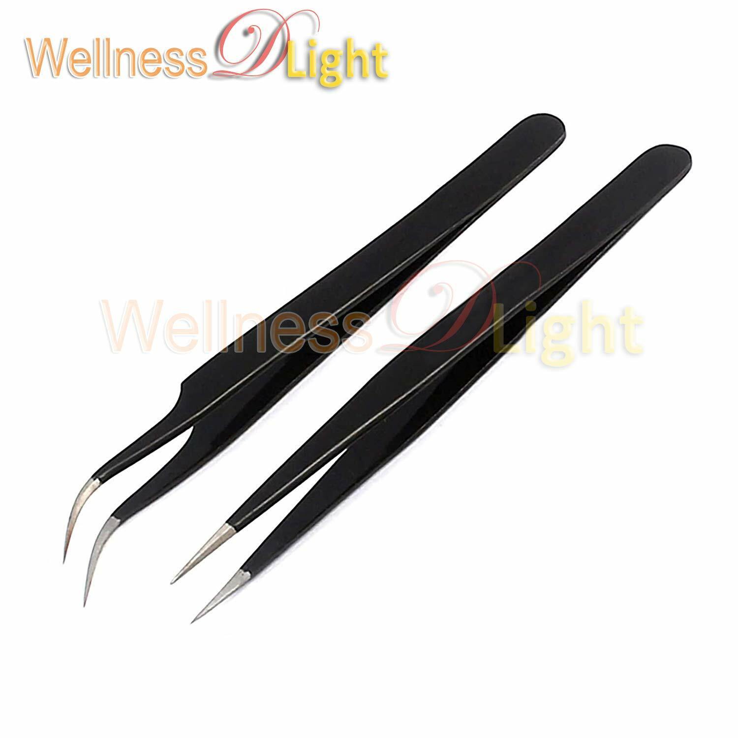 Tweezers for Eyelash Extension Straight and Curved Pointed Tweezer Black Color