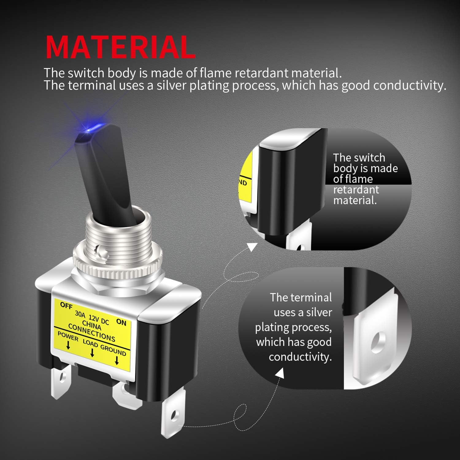 Daiertek 12V Blue LED Lighted Toggle Switch 30 Amp 12 Volt Toggle Switch SPST on
