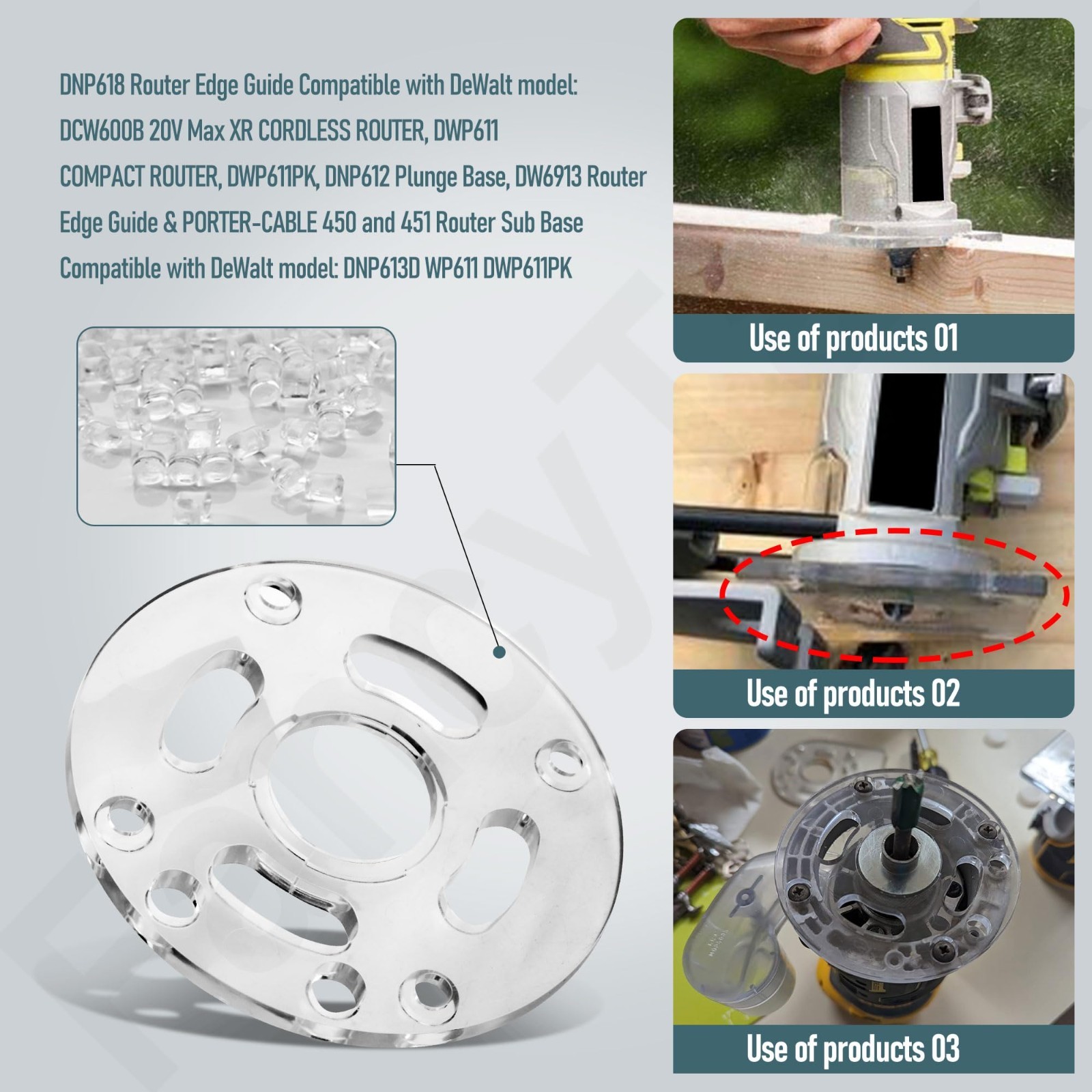 Compact Router Edge Guide for Fixed Base, Fits DeWalt 20V Max & DWP611, DNP613 S