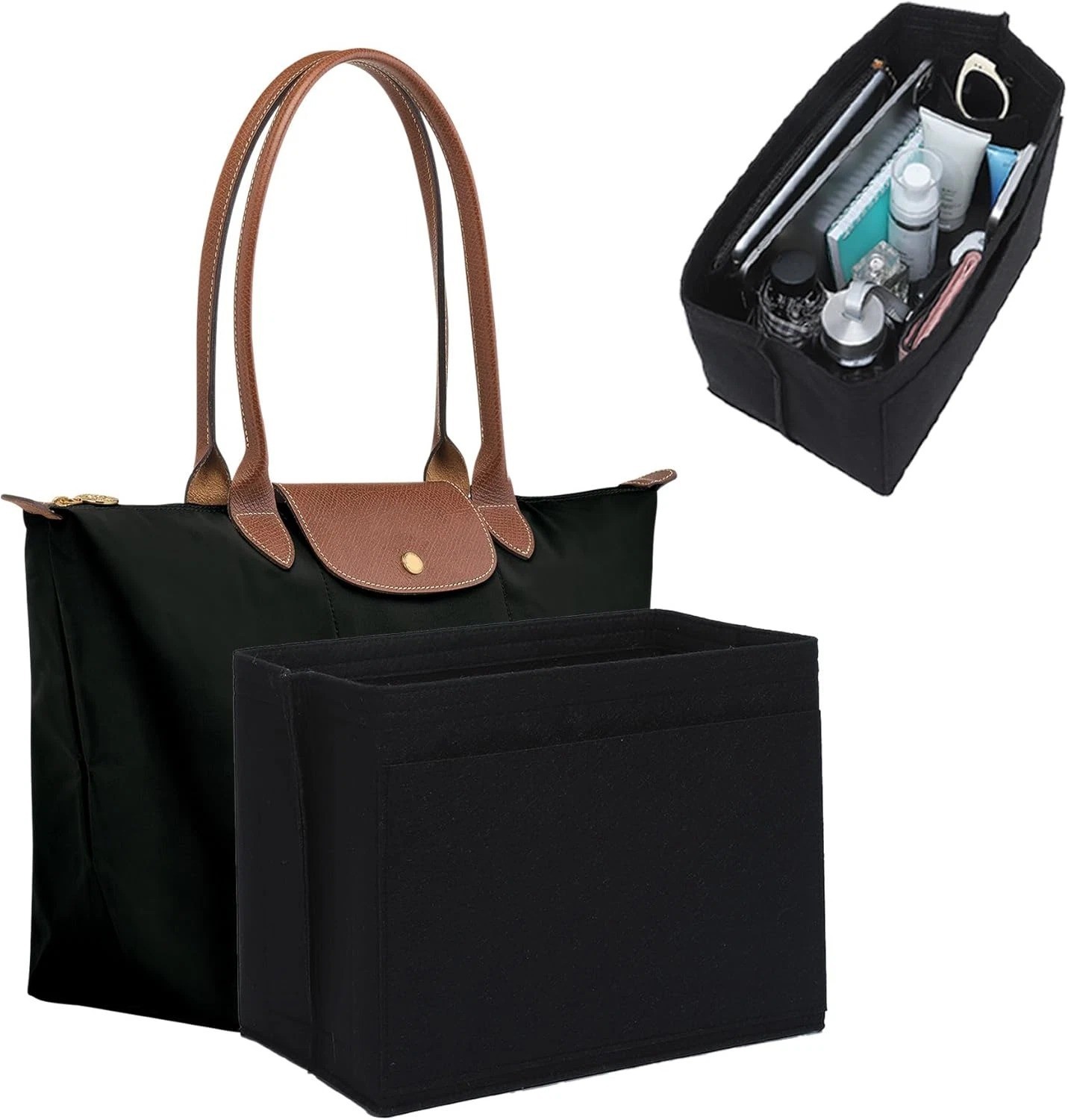 Tall Felt Bag Organizer Insert for Longchamp Le Pliage Large 9 Pocket Cup Holder
