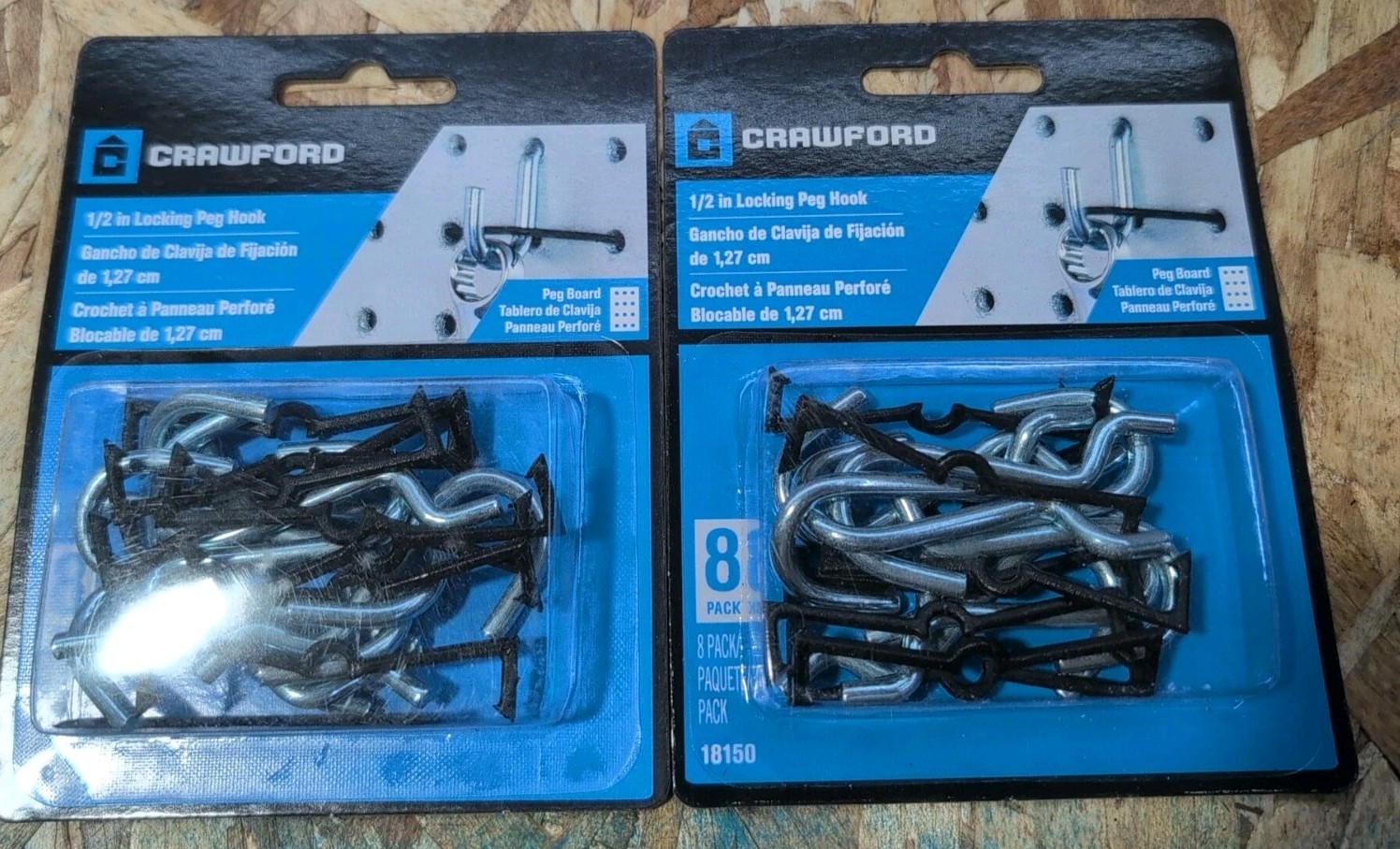 Crawford 1/2" Locking Peg Hook 8 pc For Peg Board Steel Hang Organize 18150 2 PK