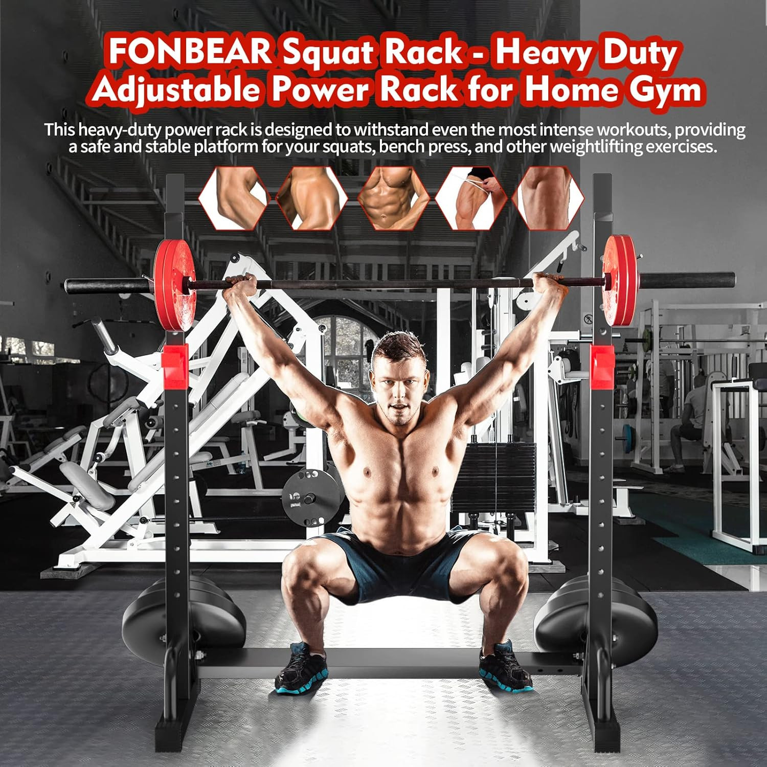Adjustable Squat Rack, Barbell Rack, Bench Press 550 LBS Max Load Multi-Function