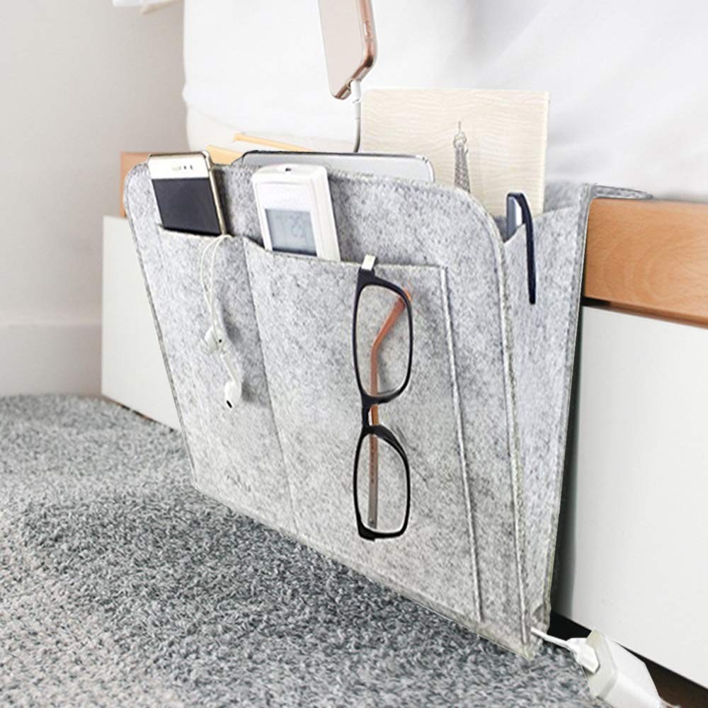 Felt Bedside Caddy Bed Dorm Bunk Organizer Storage Pocket Tablet Holder Gray