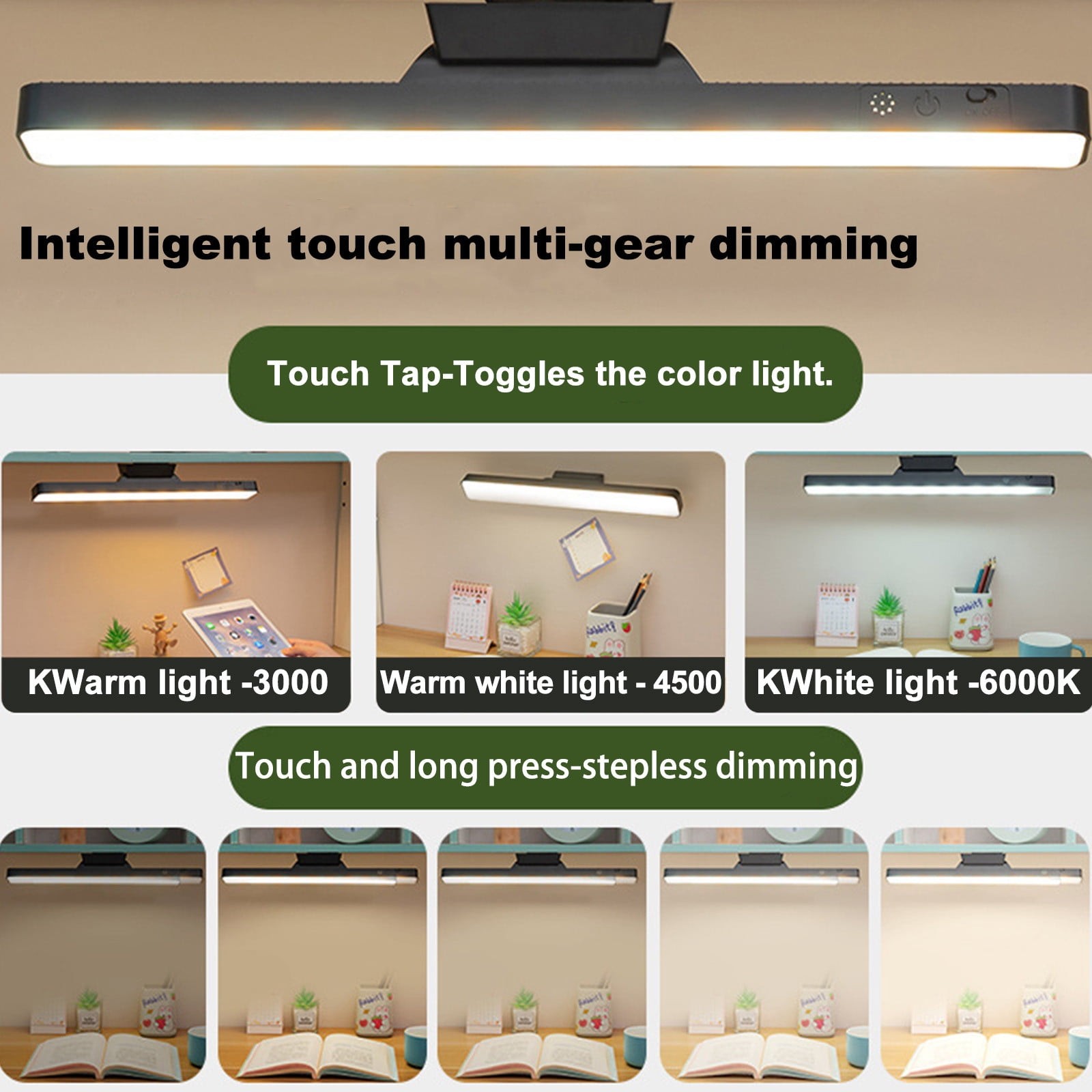 Harlier Rechargeable Magnetic LED Light Bar-Dimmable,Black,Wireless Strip Light