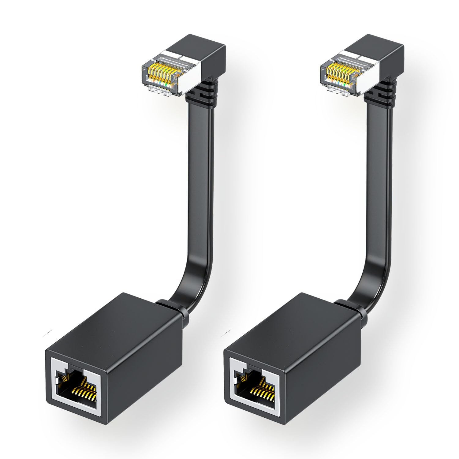 2 PCS 15cm 6 Inch Right Angle Cat7 Ethernet Extension Cables Flat 90 Degree