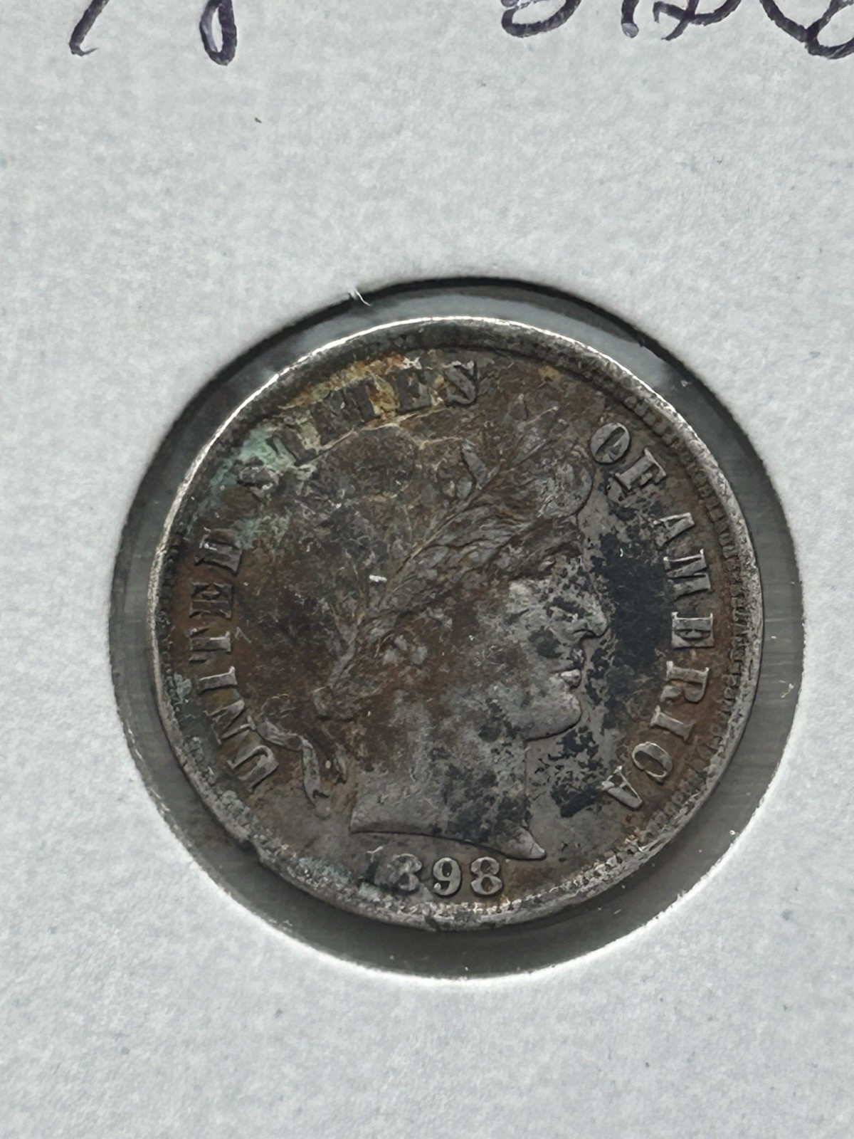 1898 Barber Dime AU Detail