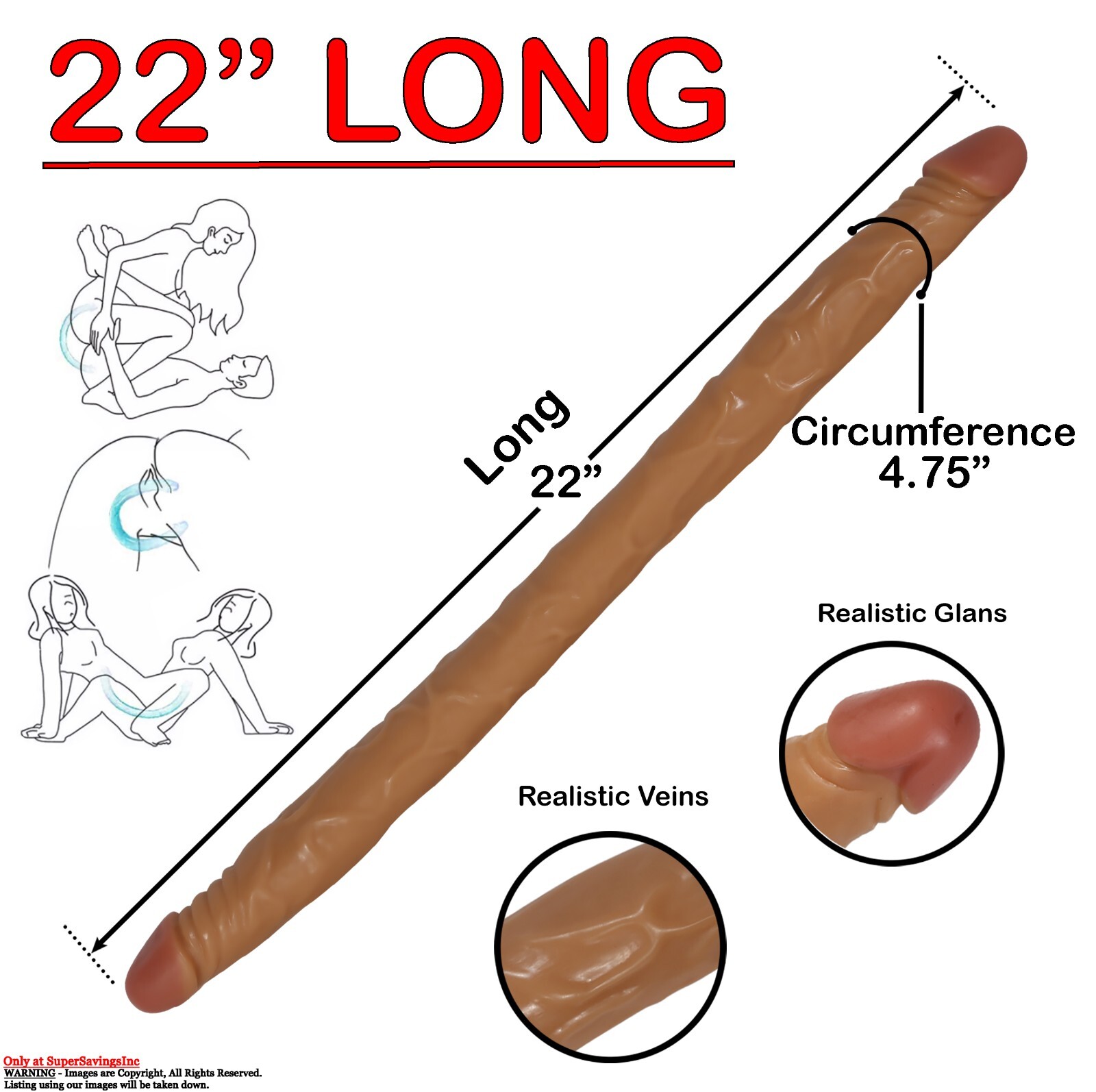 22" Realistic Extra Long Thick Double Ended Dildo Anal Sex Toy for Women