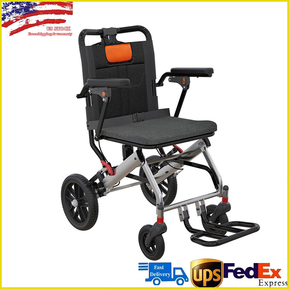 Lightweight Folding Portable Transport Wheelchair w/ Handbrake Travel Wheelchair