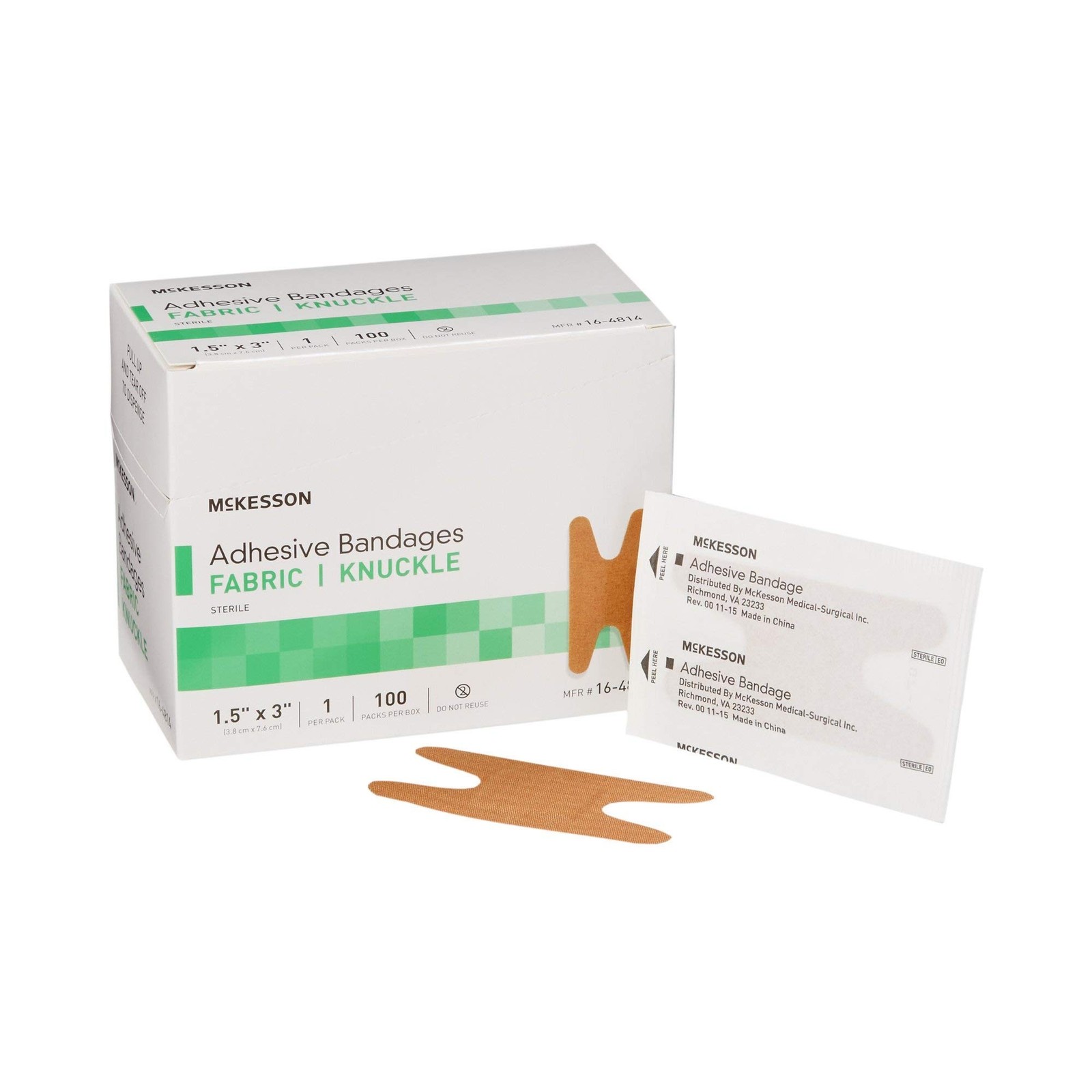 McKesson Adhesive Bandages, Sterile, Fabric Knuckle, 1 1/2 in x 3 in, 100 Cou...