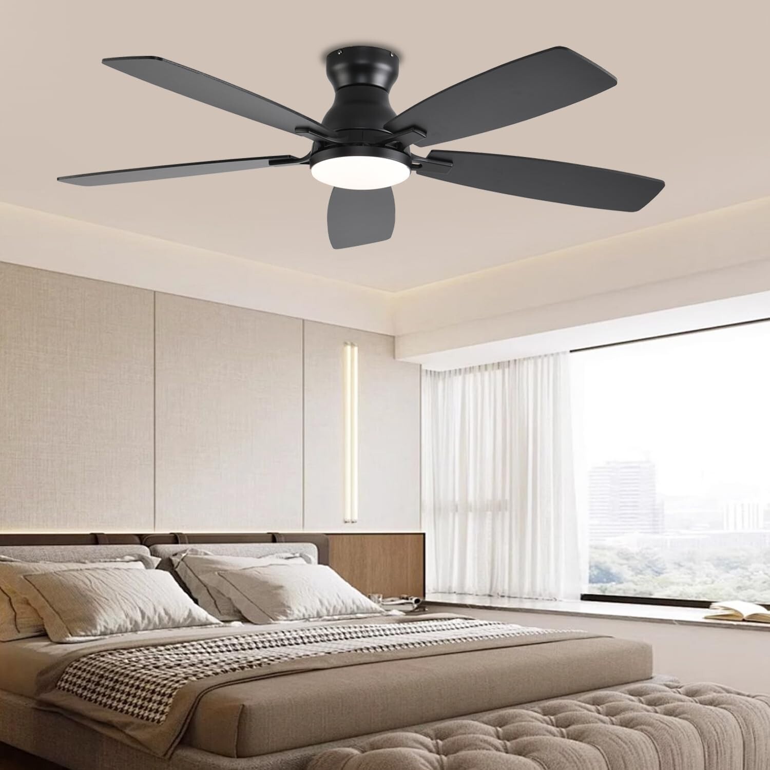52" Flush Mount Ceiling Fan with Lights, Remote/APP Control, DC Motor