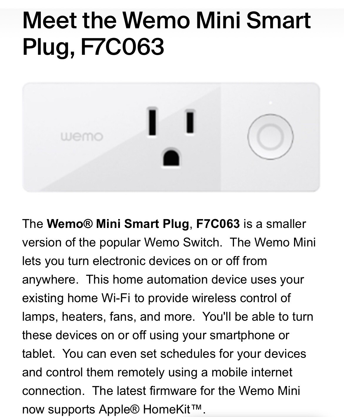 WeMo WiFi Enabled Mini Smart Plug - White (F7C063) FACTORY RESET