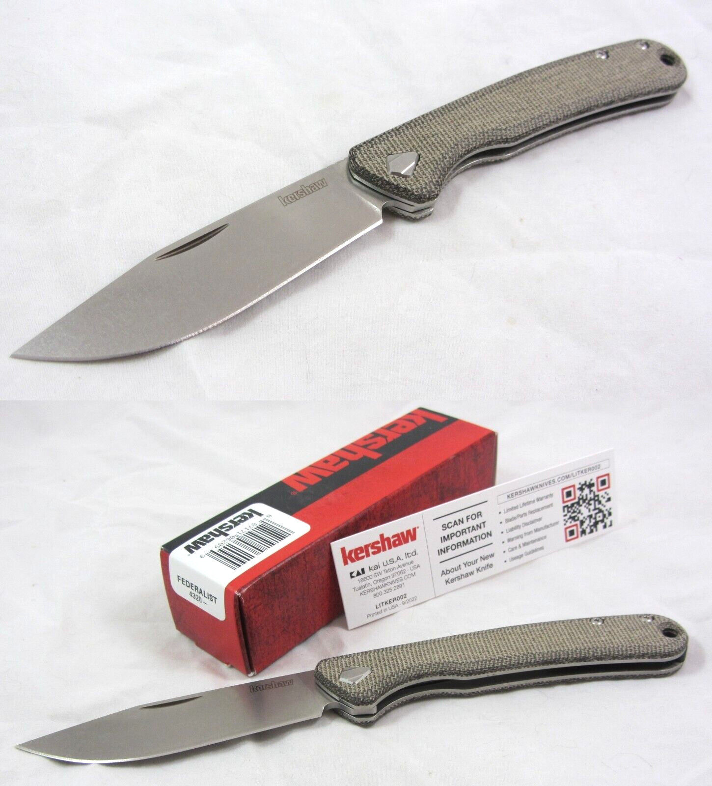 Kershaw Federalist Micarta Slip Joint 154cm Folding Knife USA